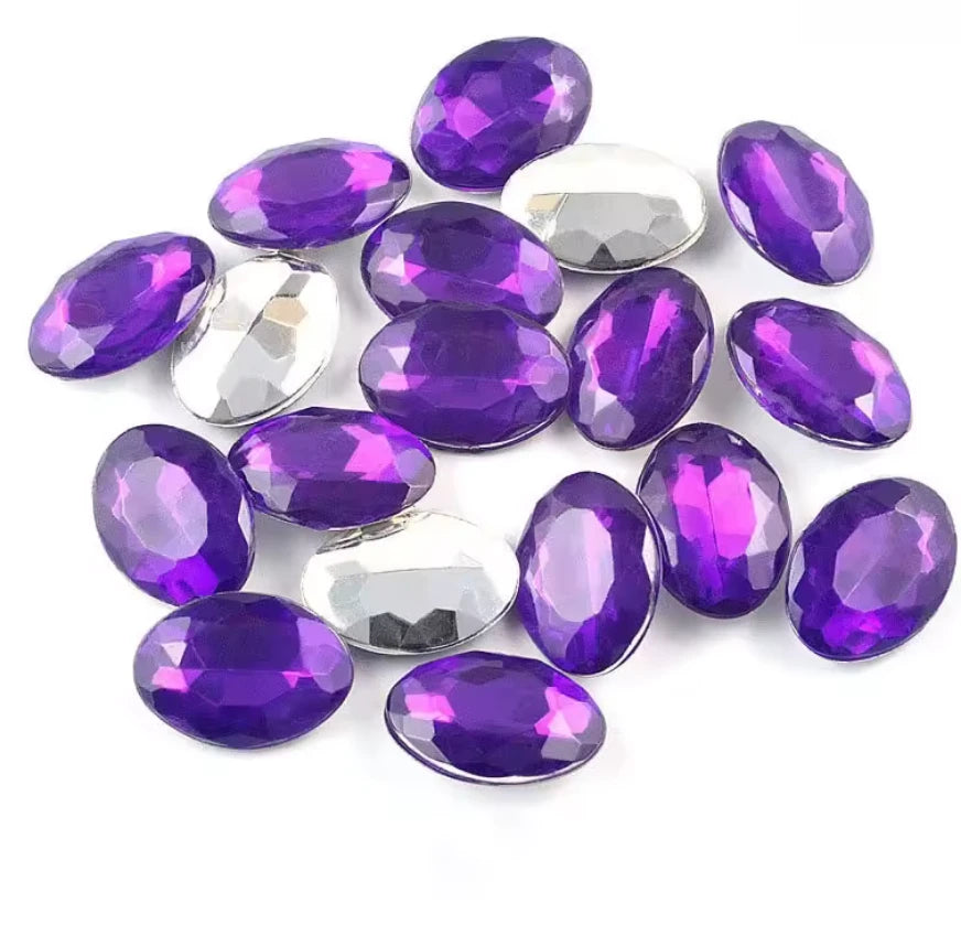 7*10mm Purple Oval, Sew On, Resin Gem, (Sold in Pair) Resin Gems