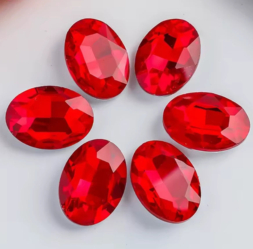 7*10mm Red Oval, Sew On, Resin Gem, (Sold in Pair) Resin Gems
