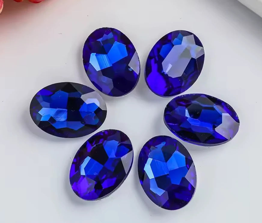 7*10mm Dark Blue Oval, Sew On, Resin Gem, (Sold in Pair) Resin Gems