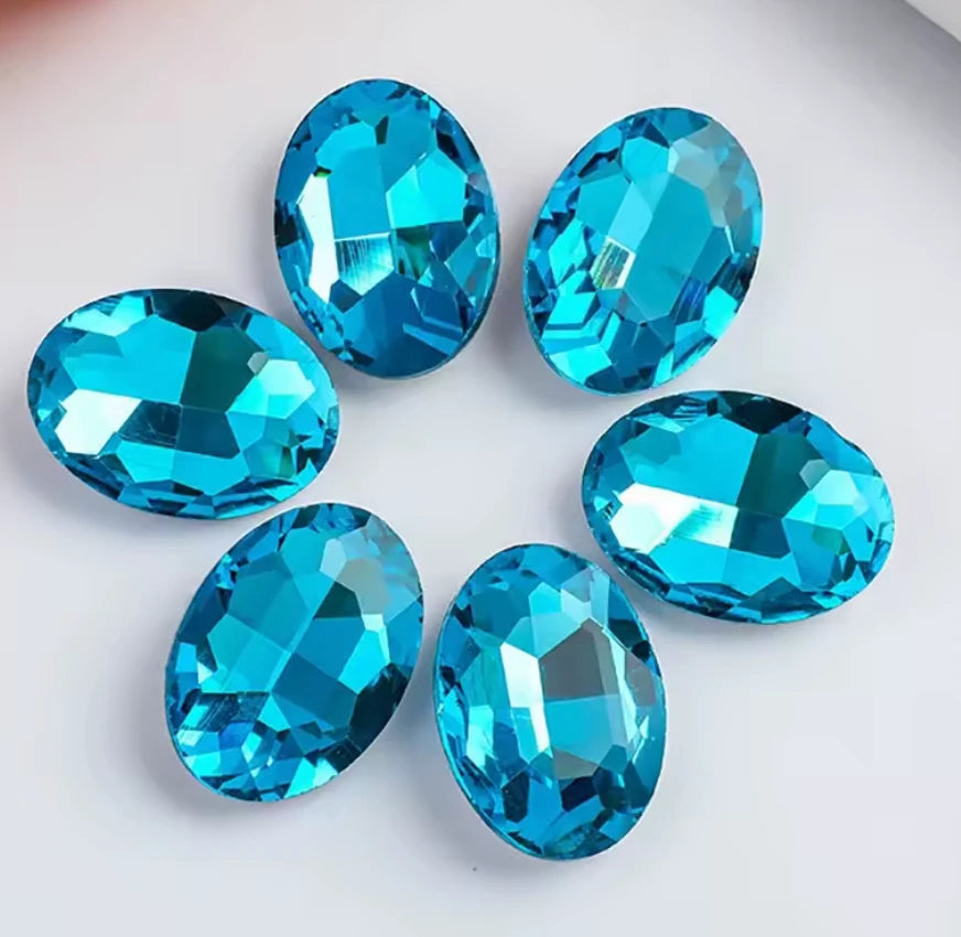 7*10mm Aqua Blue Oval, Sew On, Resin Gem, (Sold in Pair) Resin Gems