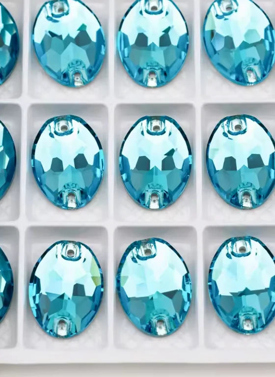 11*15mm Blue Oval Neon, Sew On, Resin Gem, (Sold in Pair) Resin Gems