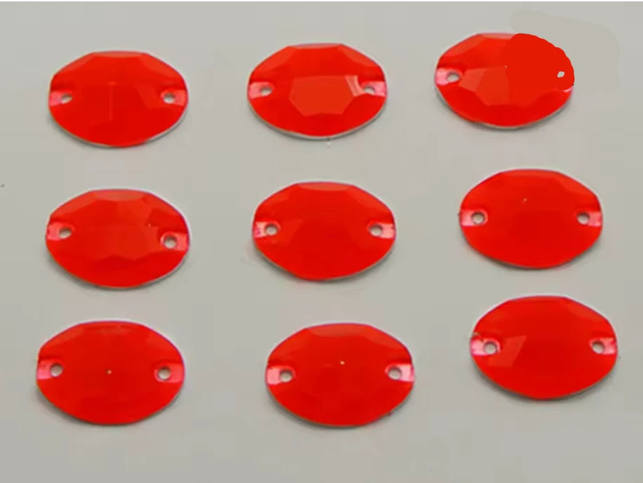 11*15mm Red Oval Neon, Sew On, Resin Gem, (Sold in Pair) Resin Gems
