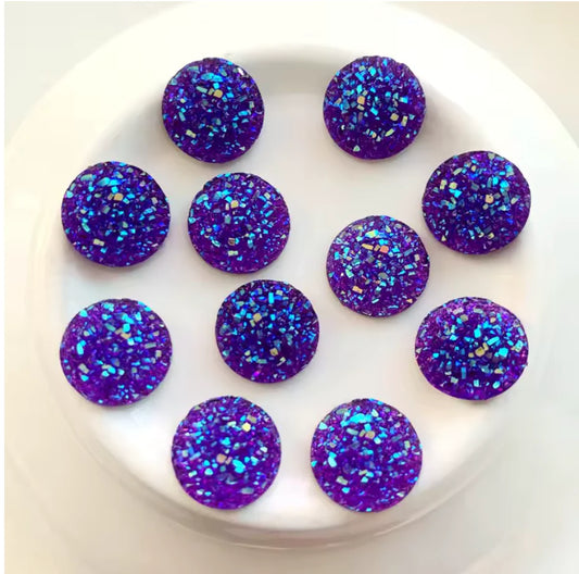 14mm Dark Purple AB Mixed Druzy Round, Glue on, Resin Gem, (Sold in Pair) Resin Gems