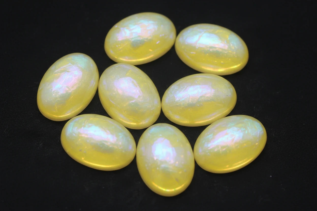13*18mm Yellow AB Pastel AB Oval Shaped Opal Effect, Glue on, Resin Gem, (Sold in Pair) Resin Gems