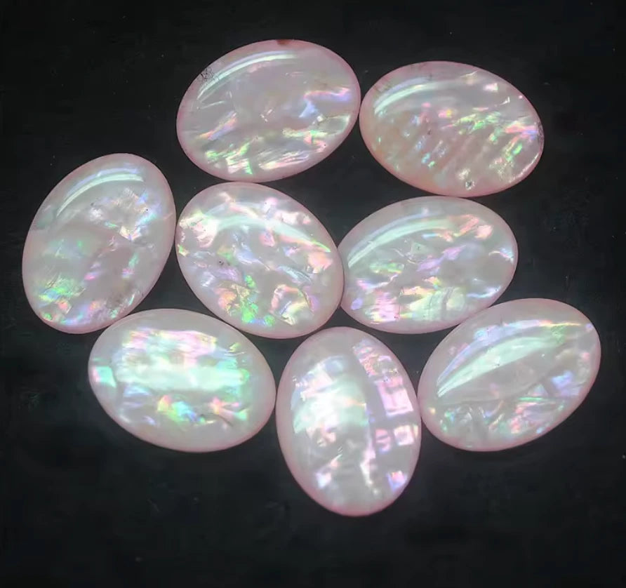 13*18mm Pink AB Pastel AB Oval Shaped Opal Effect, Glue on, Resin Gem, (Sold in Pair) Resin Gems