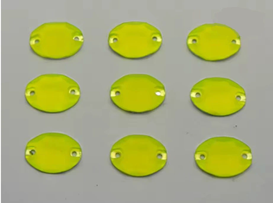 11*15mm Yellow Oval Neon, Sew On, Resin Gem, (Sold in Pair) Resin Gems