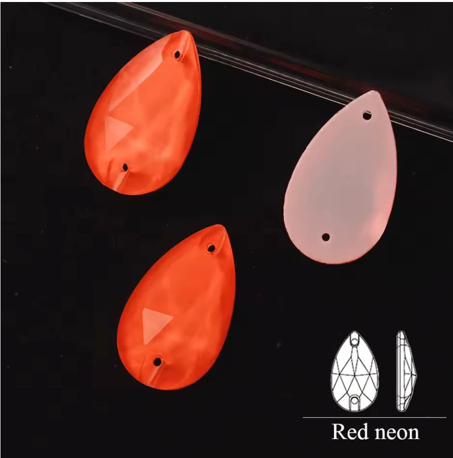 10*18mm Red Neon Teardrop, Sew On, Resin Gem, (Sold in Pair) Resin Gems