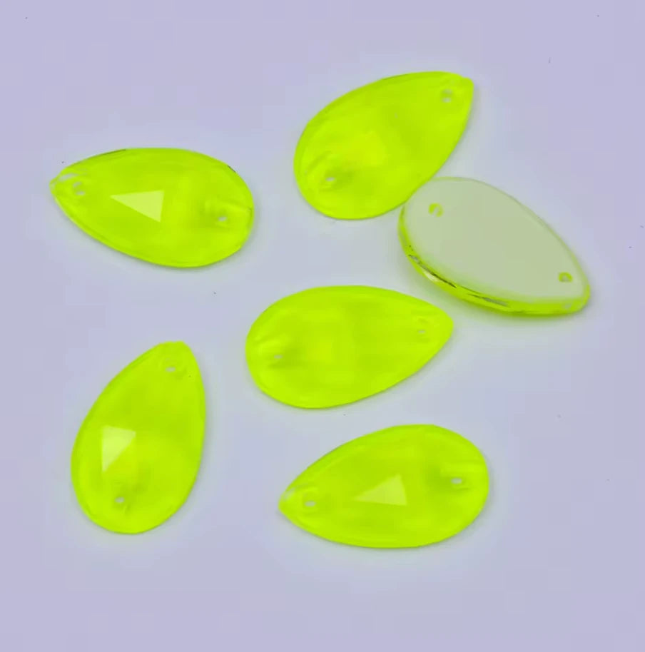 10*18mm Yellow Neon Teardrop, Sew On, Resin Gem, (Sold in Pair) Resin Gems