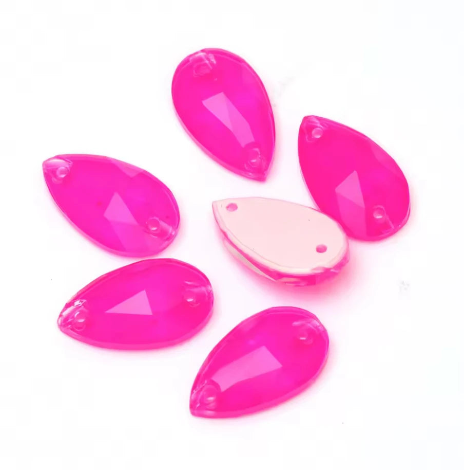 10*18mm Pink Neon Teardrop, Sew On, Resin Gem, (Sold in Pair) Resin Gems