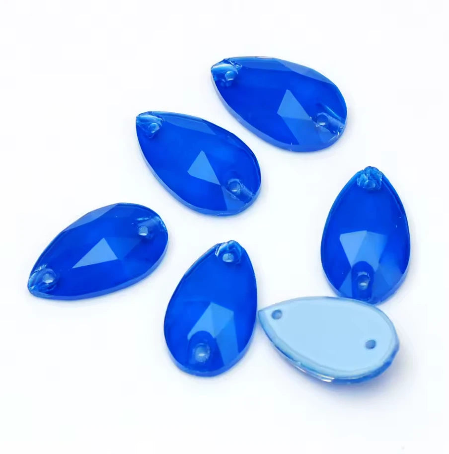 10*18mm Blue Neon Teardrop, Sew On, Resin Gem, (Sold in Pair) Resin Gems