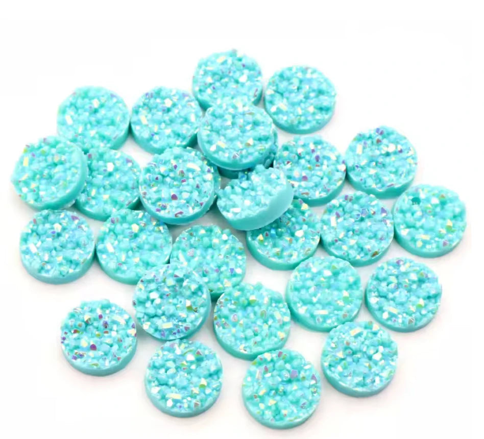 8mm Aqua AB Textured Druzy, Glue on, Resin Gem, (Sold in Pair) Resin Gems