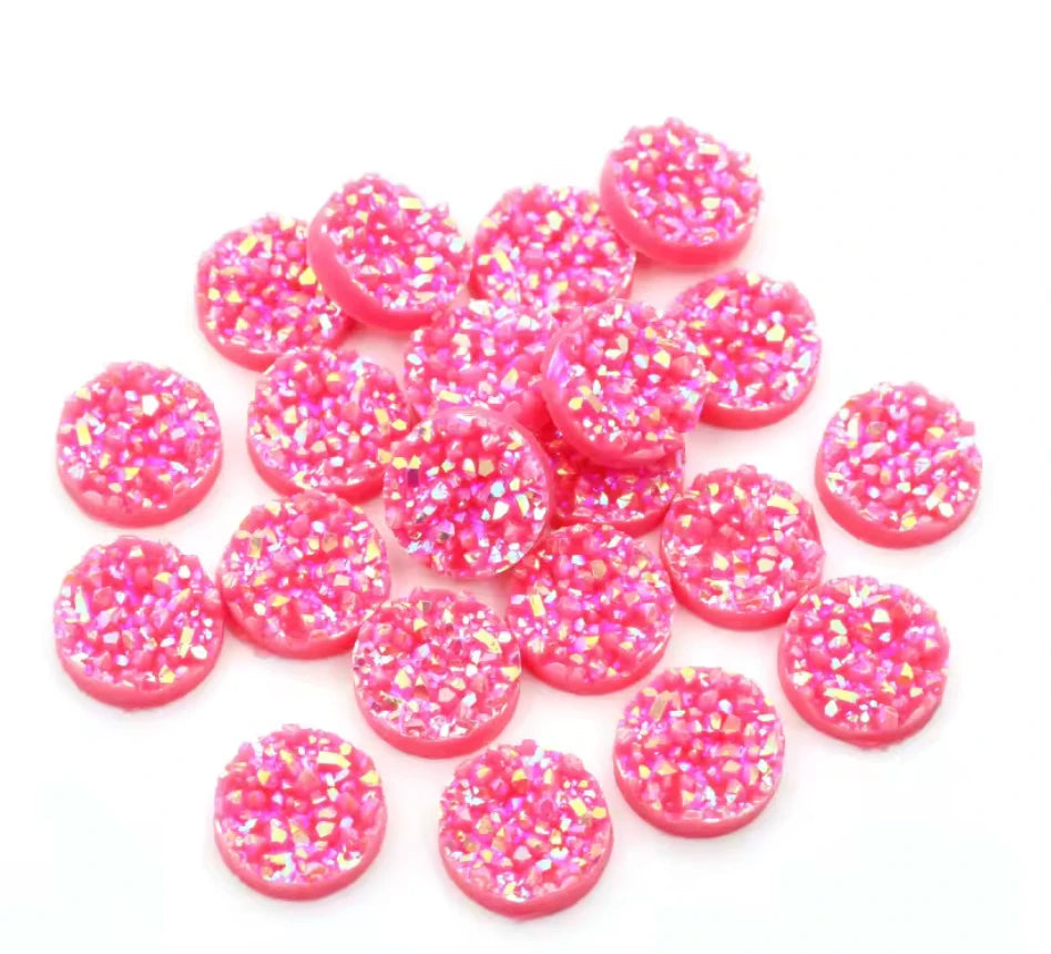 8mm Dark Pink AB Textured Druzy, Glue on, Resin Gem, (Sold in Pair) Resin Gems