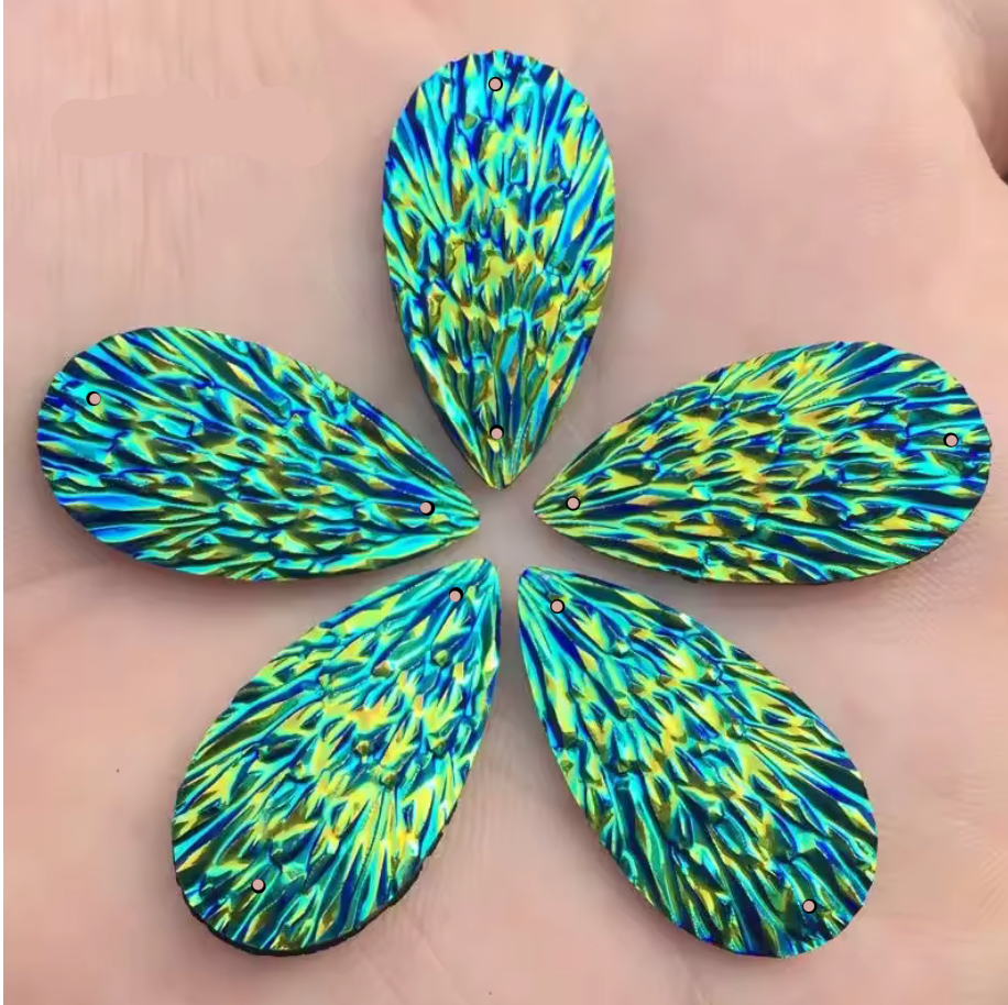 15*29mm Black/Blue AB Phoenix Texture Long Teardrop, Glue on, Resin Gem, (Sold in Pair) Resin Gems