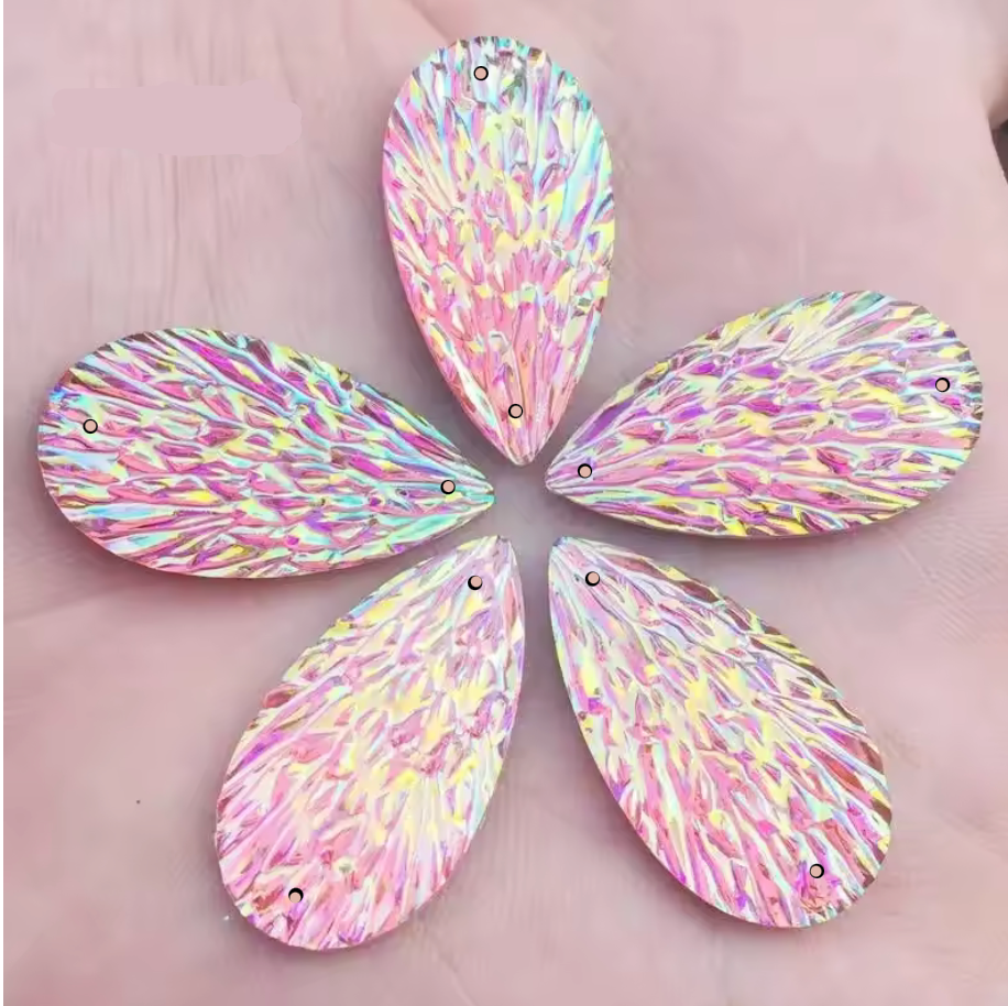15*29mm Light Pink Phoenix Texture Long Teardrop, Glue on, Resin Gem, (Sold in Pair) Resin Gems