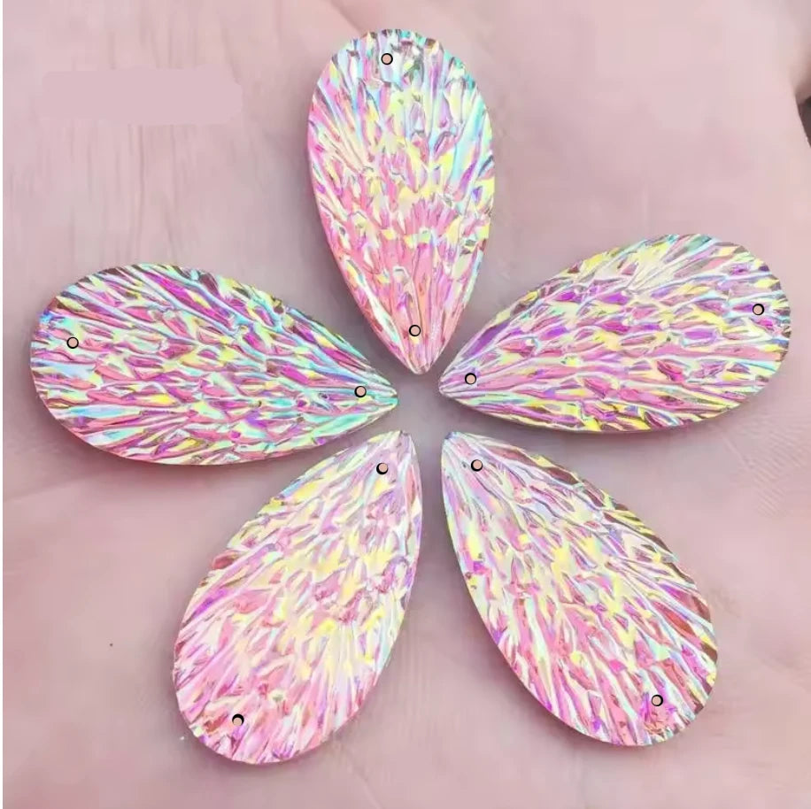 15*29mm Light Pink Phoenix Texture Long Teardrop, Glue on, Resin Gem, (Sold in Pair) Resin Gems