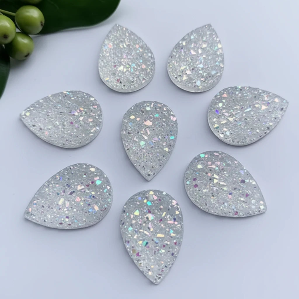10*14mm White AB Mixed Druzy Teardrop in, Glue on, Resin Gem, (Sold in Pair) Resin Gems