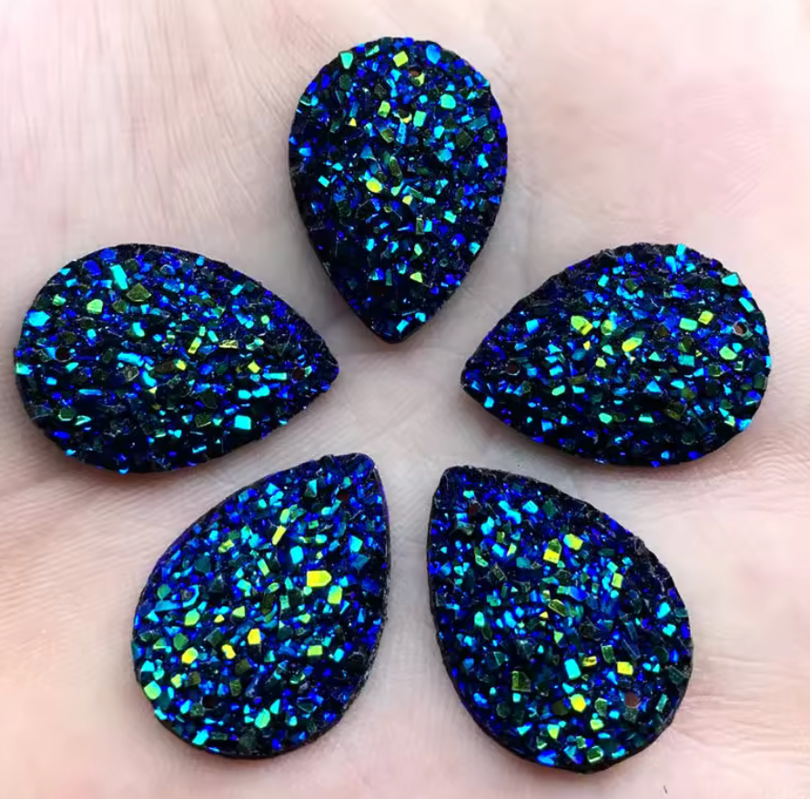 10*14mm Dark Blue Mixed Druzy Teardrop in, Glue on, Resin Gem, (Sold in Pair) Resin Gems