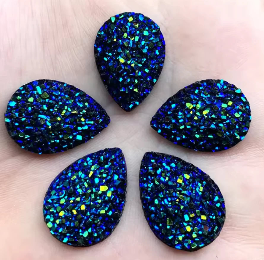 10*14mm Dark Blue Mixed Druzy Teardrop in, Glue on, Resin Gem, (Sold in Pair) Resin Gems