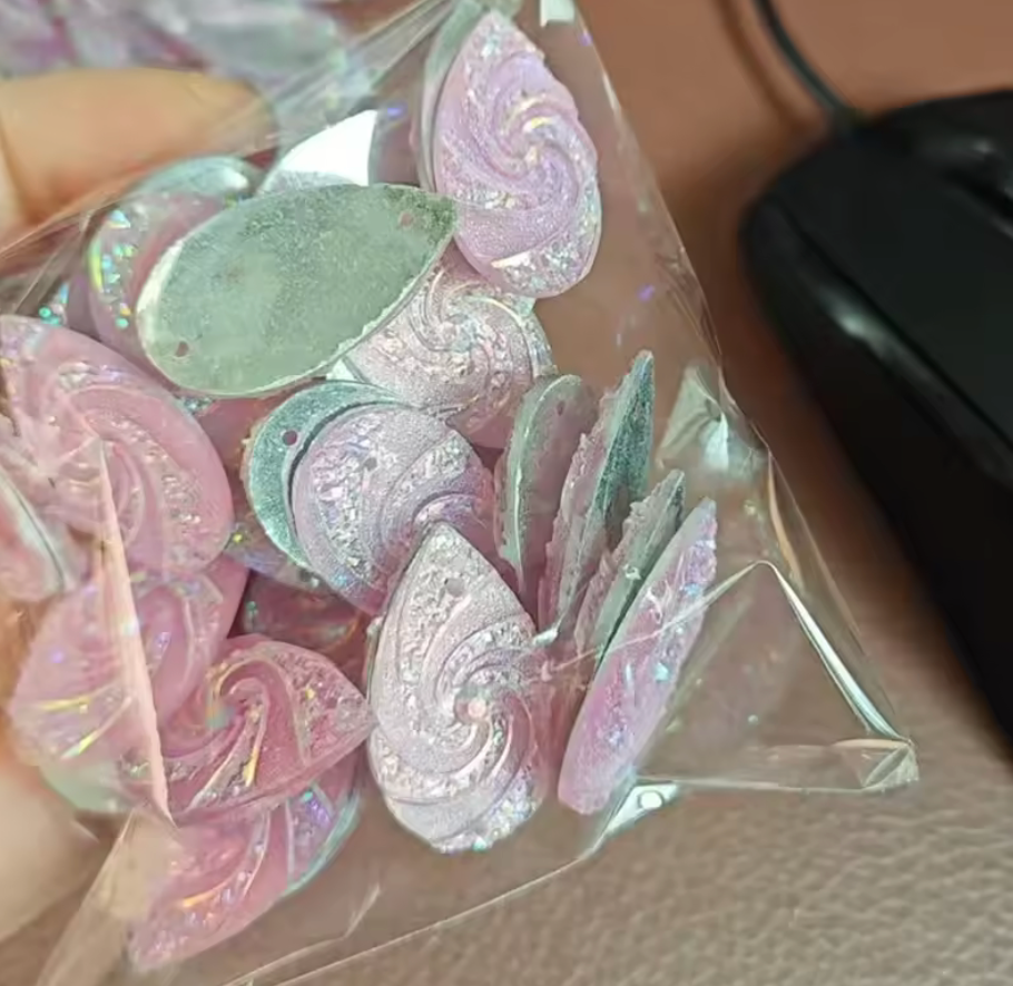 16*28mm Light Pink AB Whirlwind AB Long Teardrop Flat Back, Sew On, Resin Gem, (Sold in Pair) Resin Gems