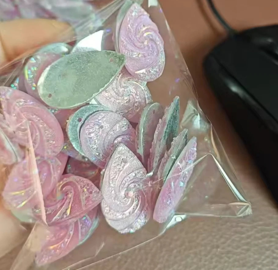 16*28mm Light Pink AB Whirlwind AB Long Teardrop Flat Back, Sew On, Resin Gem, (Sold in Pair) Resin Gems