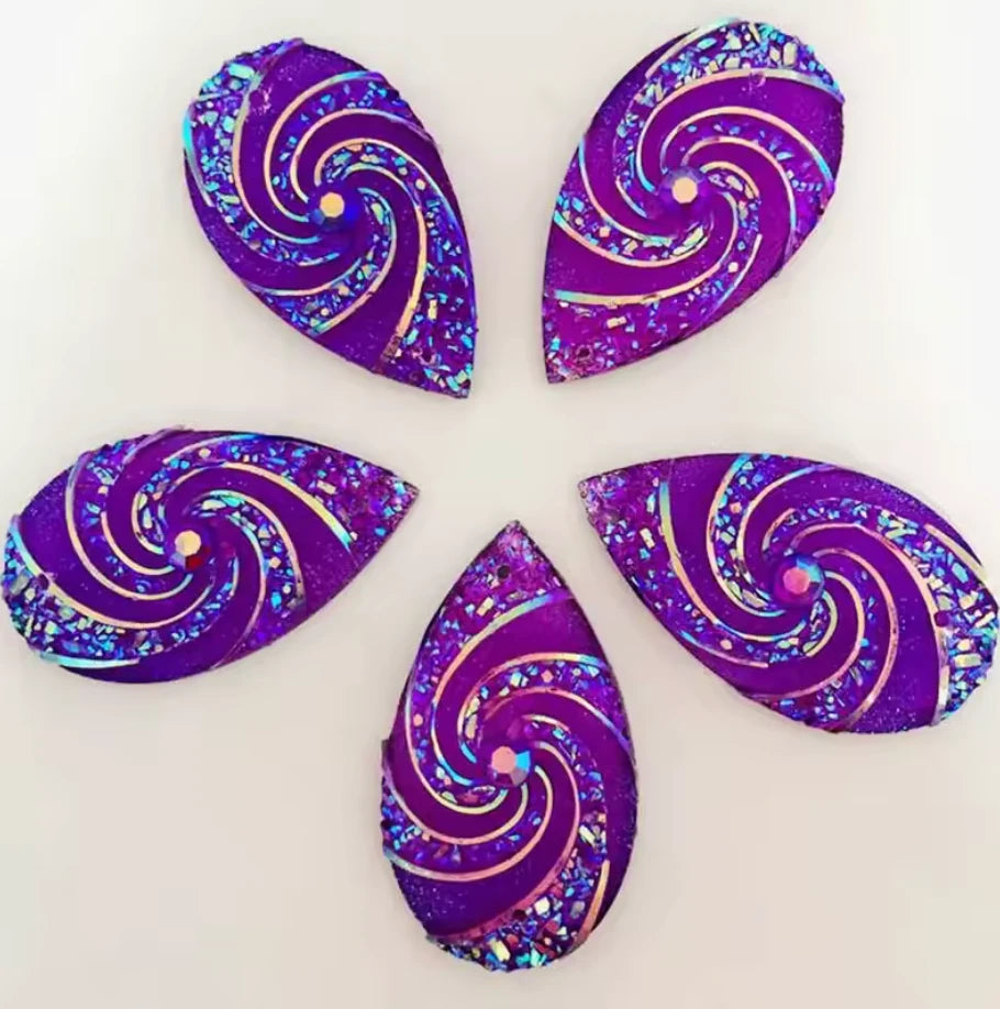 16*28mm Purple AB Whirlwind AB Long Teardrop Flat Back, Sew On, Resin Gem, (Sold in Pair) Resin Gems