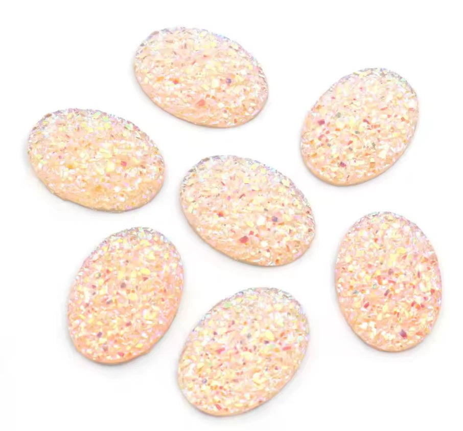 18*25mm Peachy Pink Oval Druzy, Glue on, Resin Gem, (Sold in Pair) Resin Gems