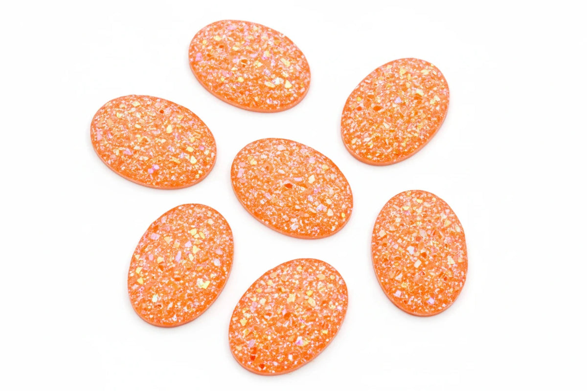 13*18mm Orange AB Oval Druzy, Glue on, Resin Gem, (Sold in Pair) Resin Gems