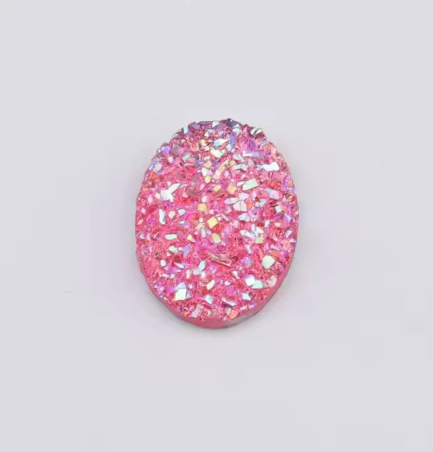 13*18mm Dark Pink Oval Druzy, Glue on, Resin Gem, (Sold in Pair) Resin Gems