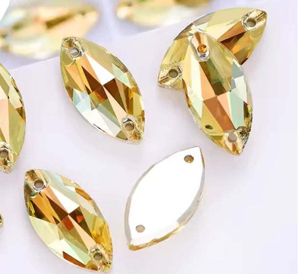 7*15mm Gold Topaz AB Colourful AB Navette Shaped, Sew On, Resin Gem, (Sold in Pair) Resin Gems