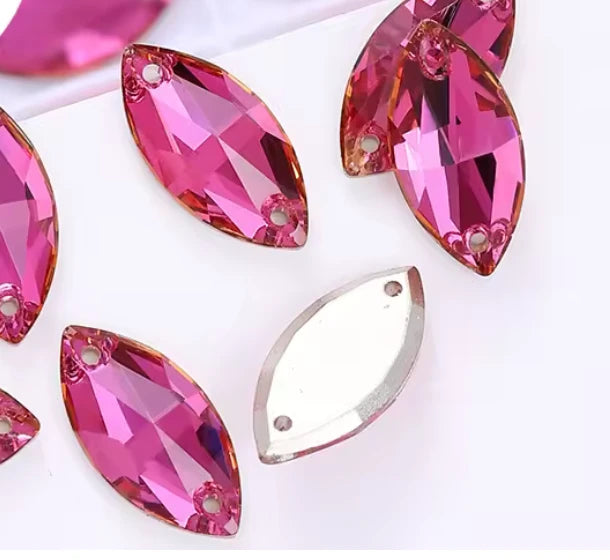 7*15mm Pink AB Colourful AB Navette Shaped, Sew On, Resin Gem, (Sold in Pair) Resin Gems