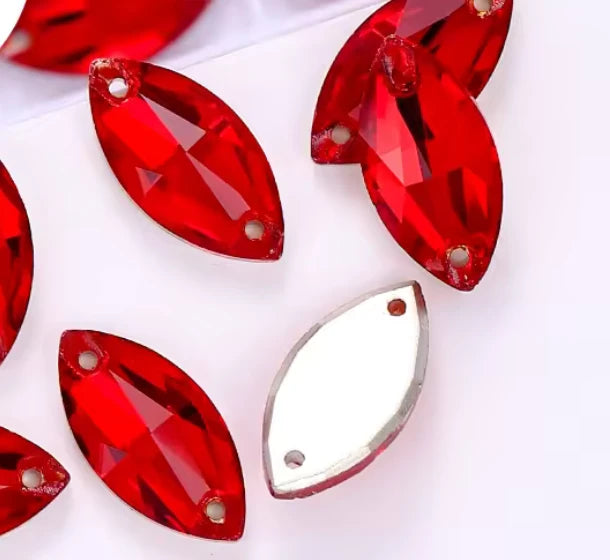 7*15mm Red AB Colourful AB Navette Shaped, Sew On, Resin Gem, (Sold in Pair) Resin Gems
