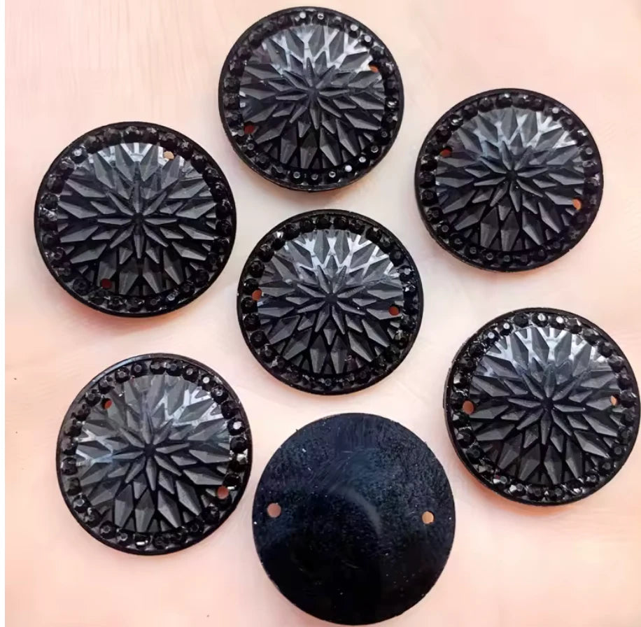 35mm Black Round StarBlanket Native Pattern AB, Sew On, Resin Gem, (Sold in Pair) Resin Gems