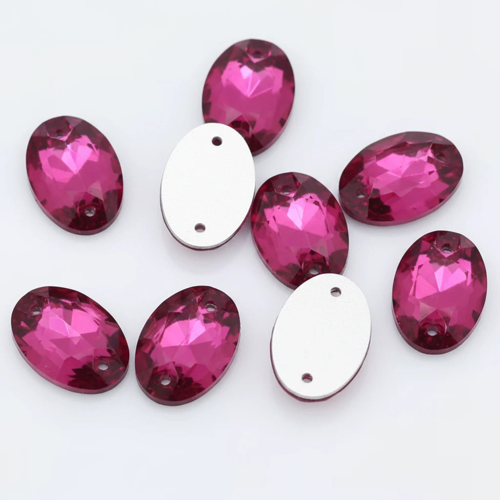 13*18mm Dark Pink Mix Oval Multicolour, Sew On, Resin Gem, (Sold in Pair) Resin Gems