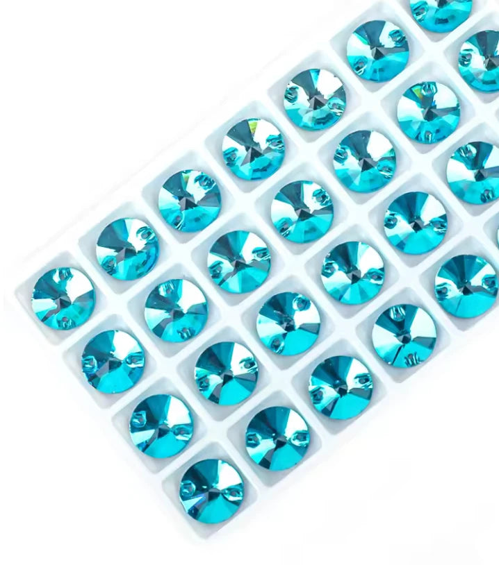 14mm Aqua Rivoli Flat Back, Sew On, Resin Gem, (Sold in Pair) Resin Gems