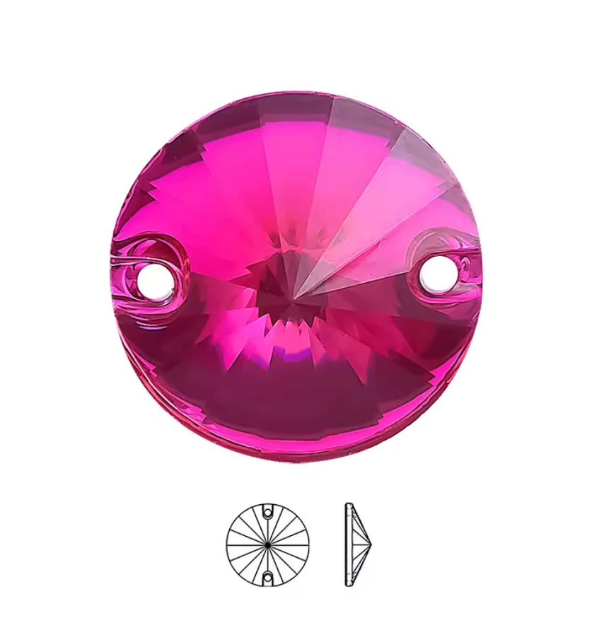 14mm Rose Rivoli Flat Back, Sew On, Resin Gem, (Sold in Pair) Resin Gems
