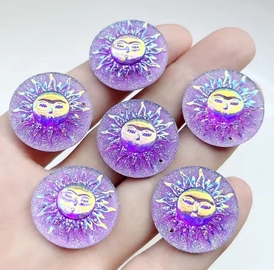 25mm Purple Sunbeam Sun Design AB, Sew on, Resin Gems Sold in pair) Resin Gems