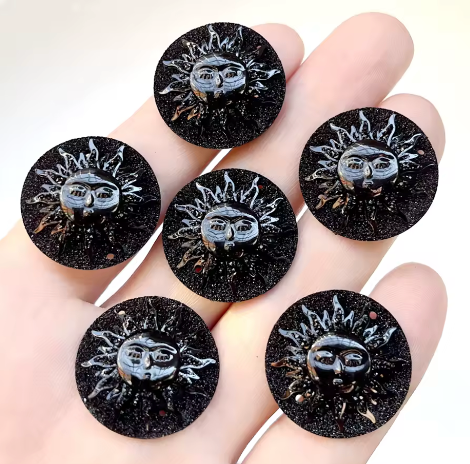 25mm Black Sunbeam Sun Design AB, Sew on, Resin Gems Sold in pair) Resin Gems