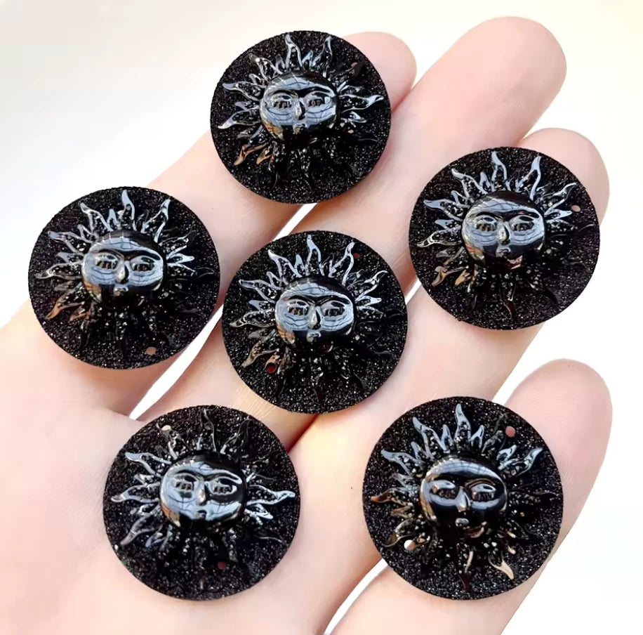 25mm Black Sunbeam Sun Design AB, Sew on, Resin Gems Sold in pair) Resin Gems