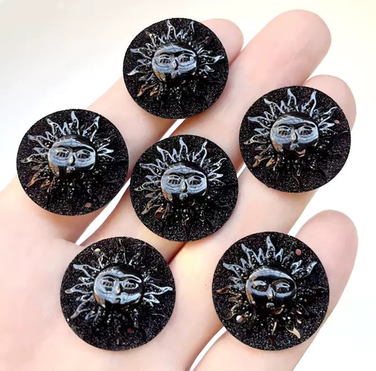 25mm Black Sunbeam Sun Design AB, Sew on, Resin Gems Sold in pair) Resin Gems
