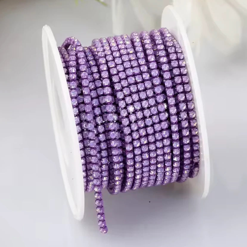 Ss6 Mocha Opal Violet Stone on Mocha Opal Violet Coloured Metal Rhinestone Chain (Sold in Yard) Metal Rhinestone Chain