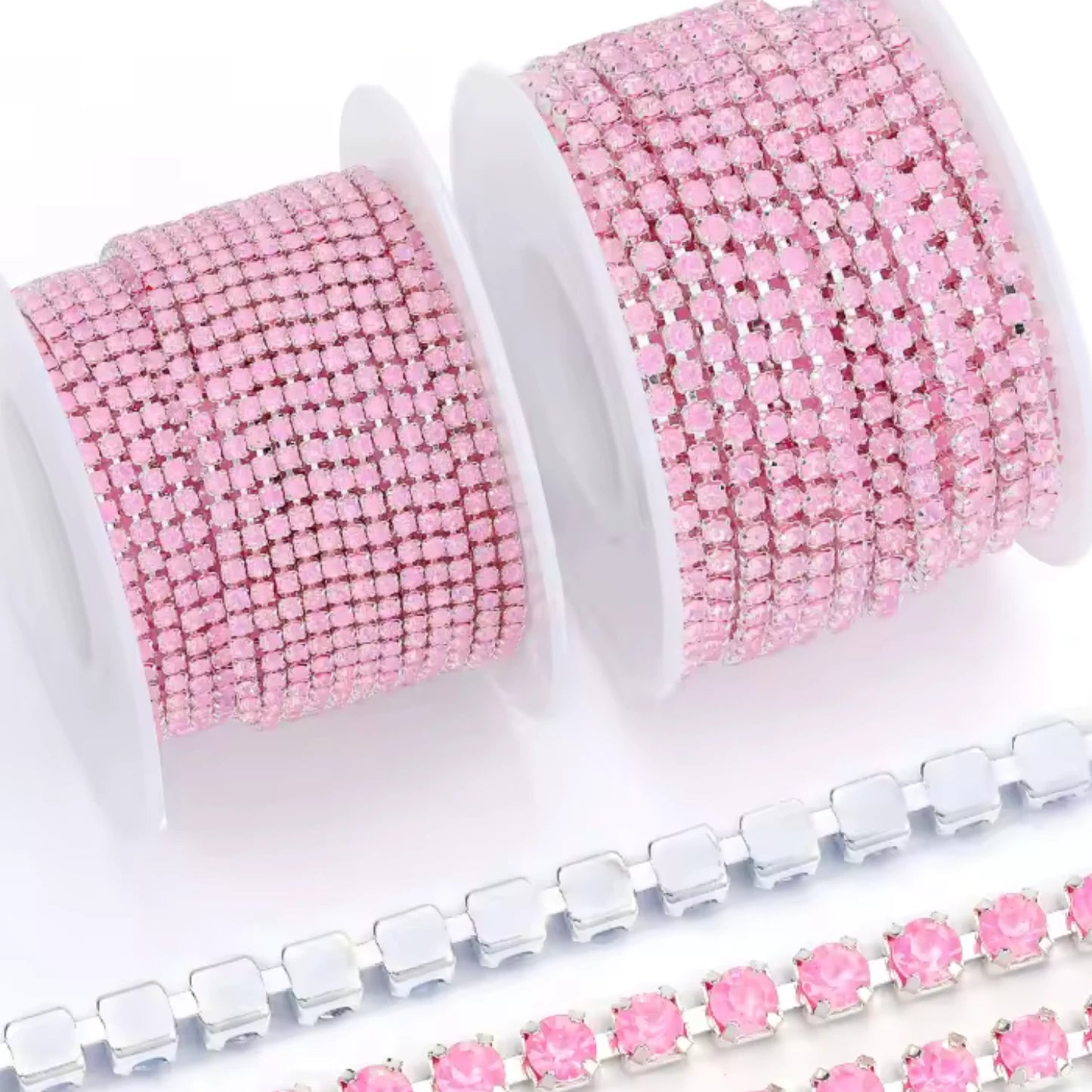 Ss6 Mocha Pink AB Stone on Silver Rhinestone Chain (Sold in Yard) Metal Rhinestone Chain