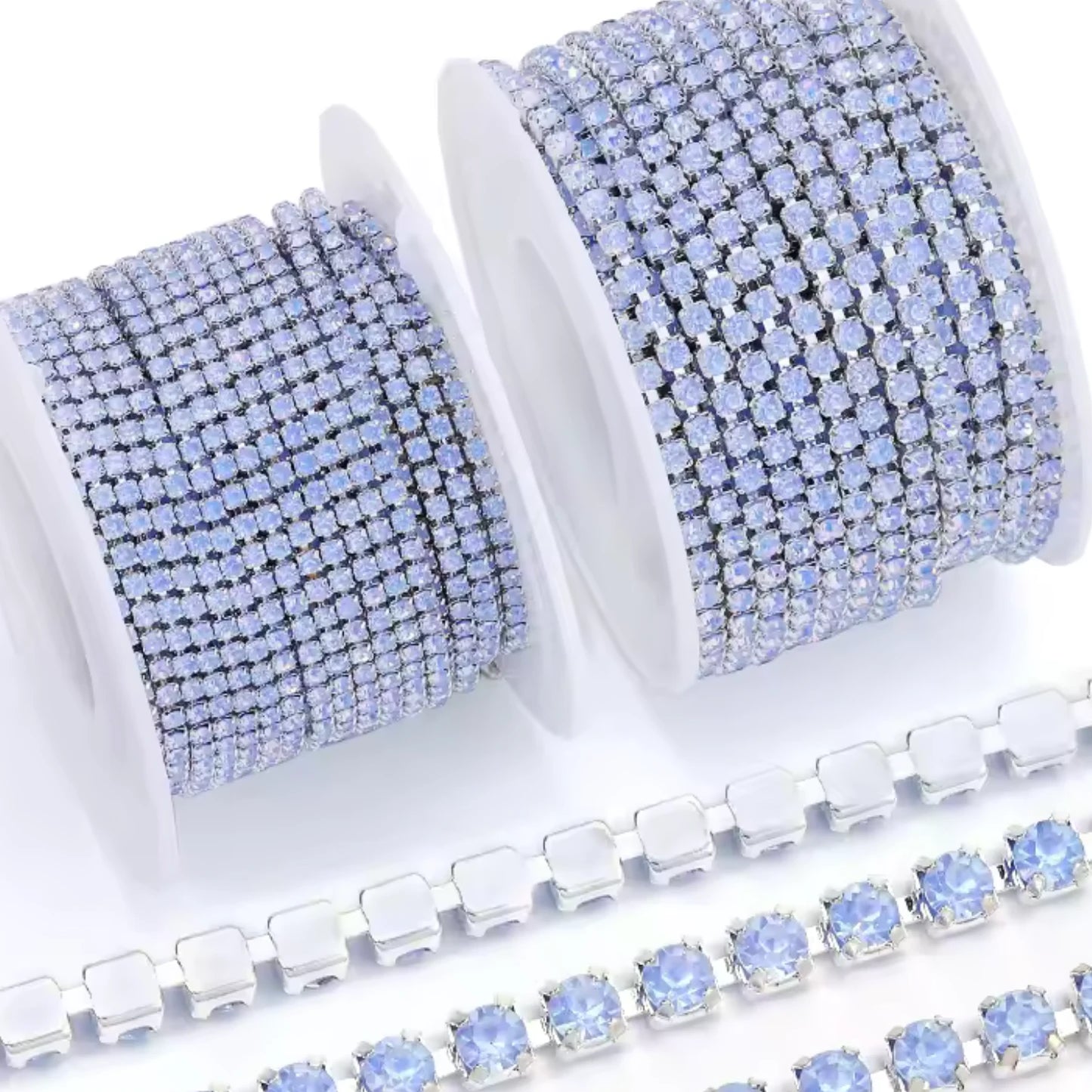 Ss6 Mocha Blue AB Stone on Silver Rhinestone Chain (Sold in Yard) Metal Rhinestone Chain