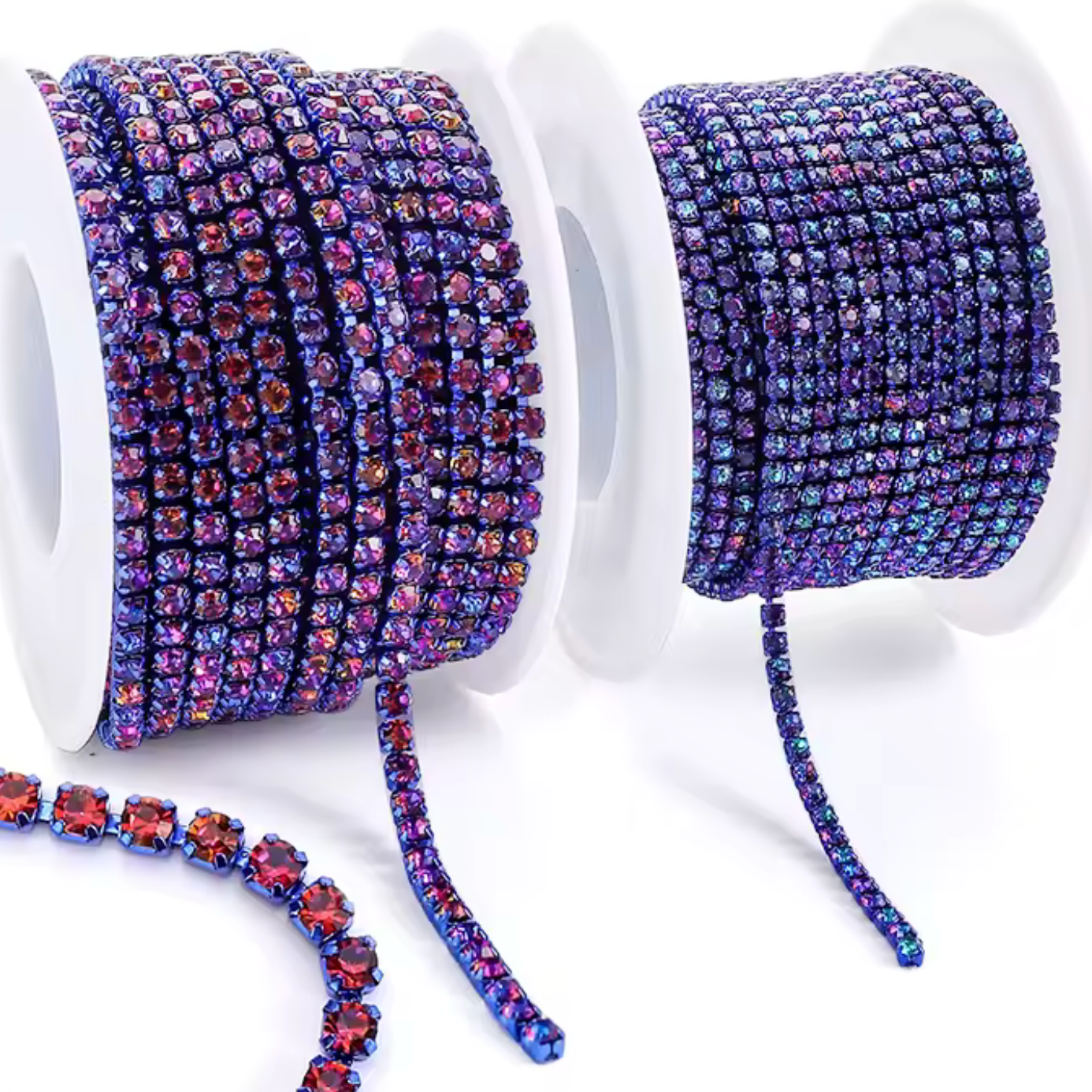 Ss6 Sapphire Volcano Stone On Sapphire Coloured Chain, (Sold by Yard) SS6 Metal Rhinestone Chain