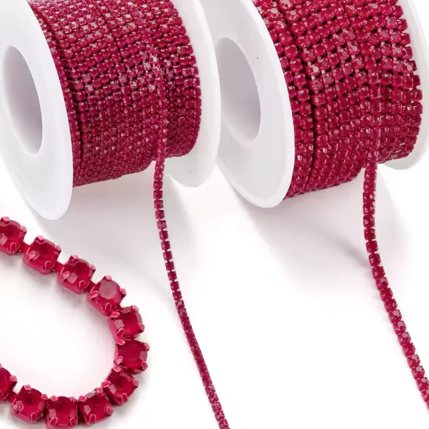 Ss6 Coral Red On Coral Red Coloured Chain, (Sold by Yard) SS6 Metal Rhinestone Chain