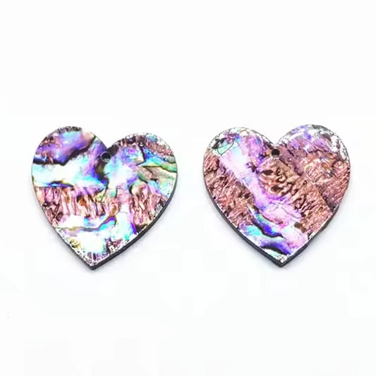 31*31mm Pink Abalone Shell Print Large Heart shaped, with one hole, Resin Shell Gem (Sold in Pair) Resin Gems