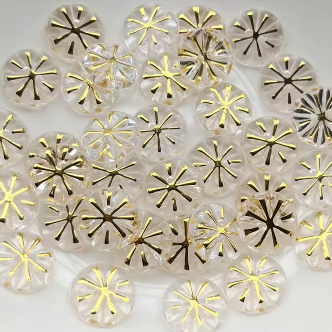 13mm Gold Snowflake Transparent Round, Glue On, Resin Gem (Sold in Pair) Resin Gems
