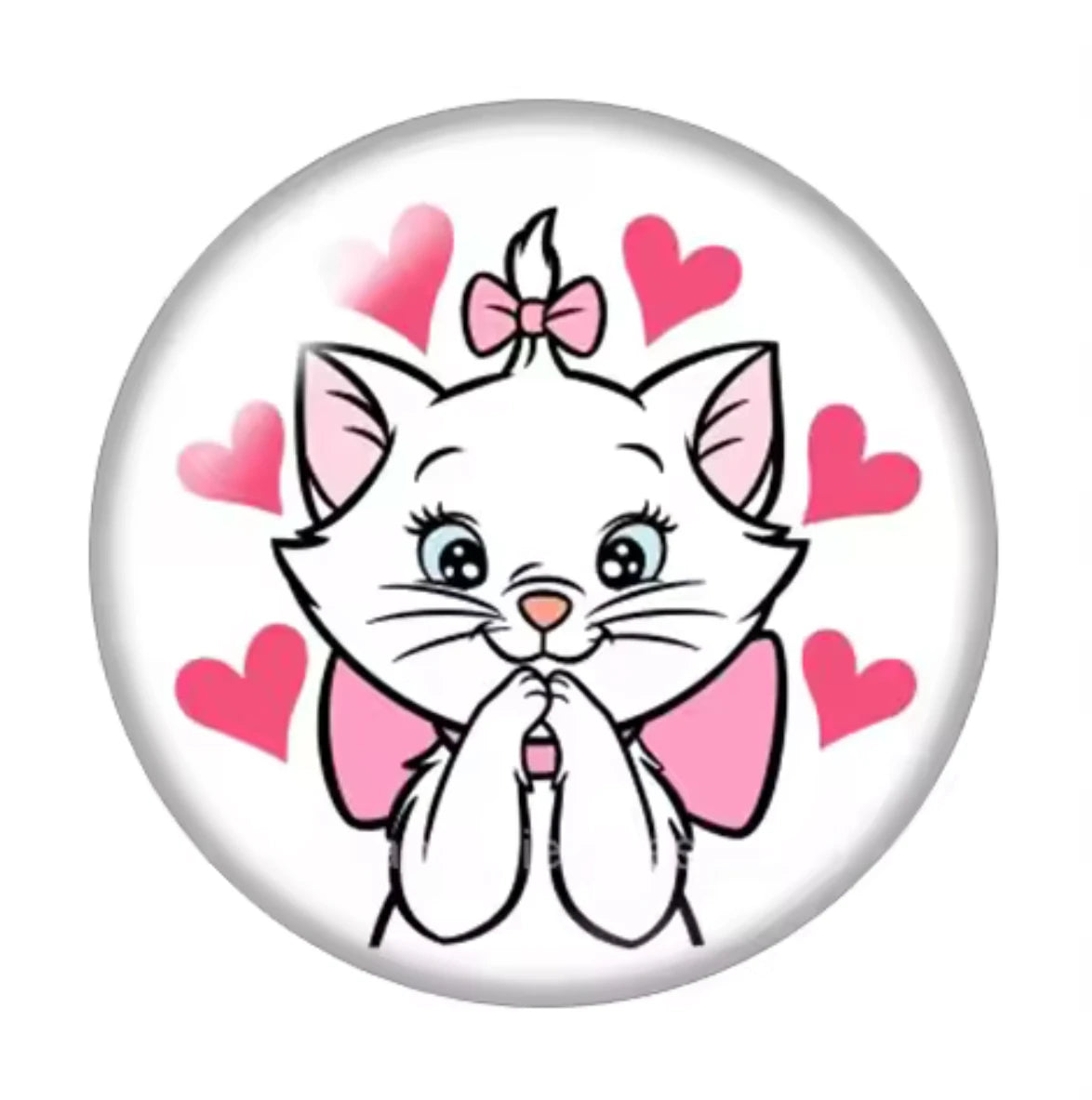 20mm Cute Pink Cat Hearts Round, Glue On, Resin Gem (Sold in Pair) Resin Gems