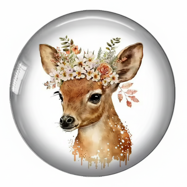 20mm Springtime Floral Deer, Glue On, Resin Gem (Sold in Pair) Resin Gems