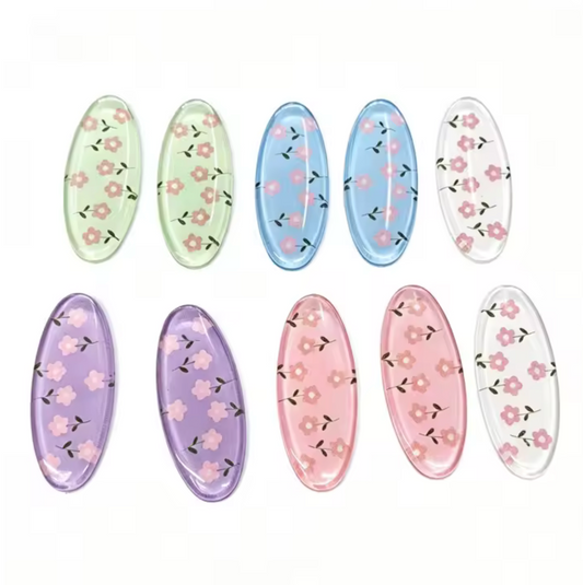 40*18mm (Colour) Long Oval With Floral Pattern, Glue On, Resin Gem (Sold in Pair) Resin Gems