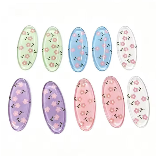 40*18mm (Colour) Long Oval With Floral Pattern, Glue On, Resin Gem (Sold in Pair) Resin Gems